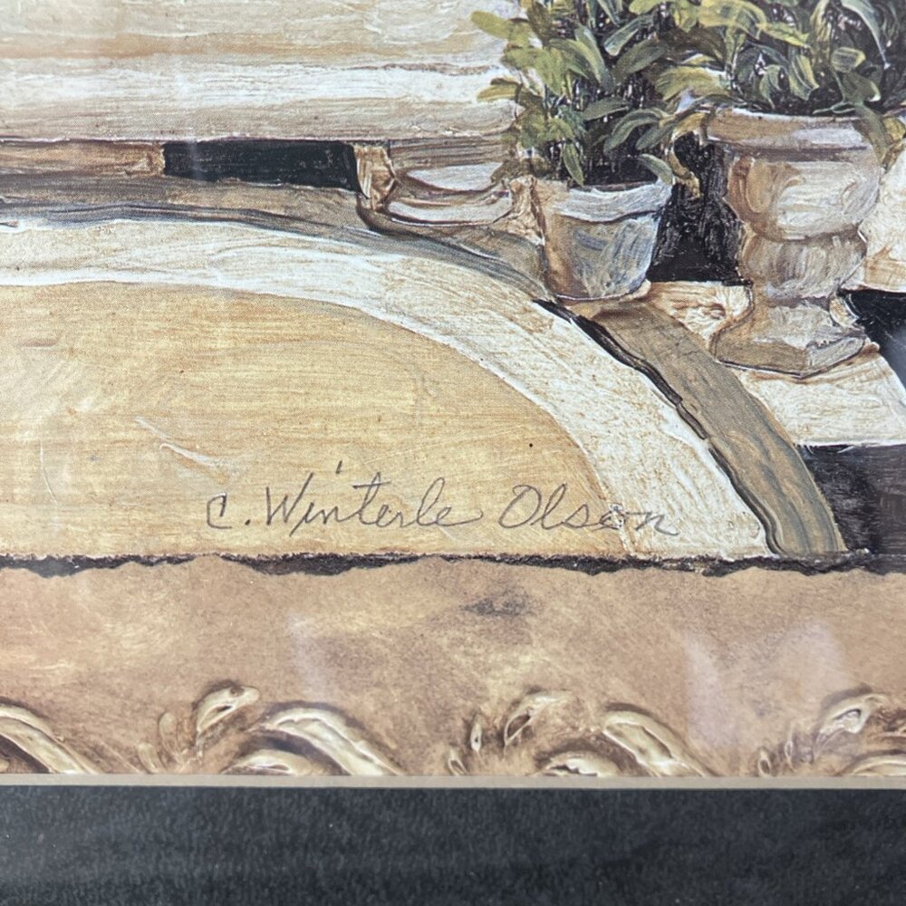 Framed C. Winterle Olson “Maison Bath” Print 17 1/2 X 17 1/2” - Picture 2 of 4